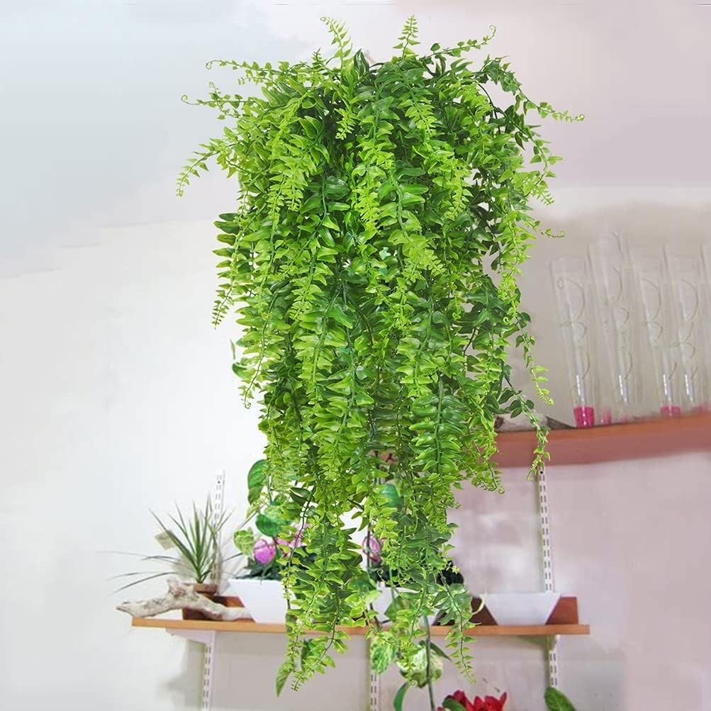 2pack Artificial Fake Hanging Ferns Plants Vine Fake Ivy Boston Fern Hanging …