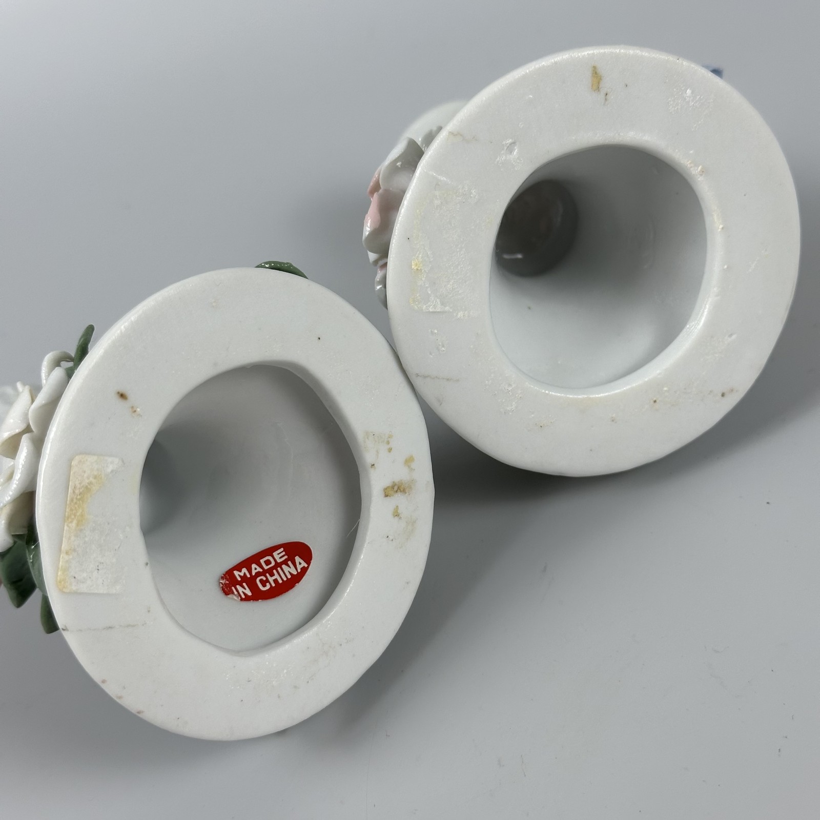 Vintage Ceramic Floral Candlestick Holders Set of 2 Pastel Flowers Made in China