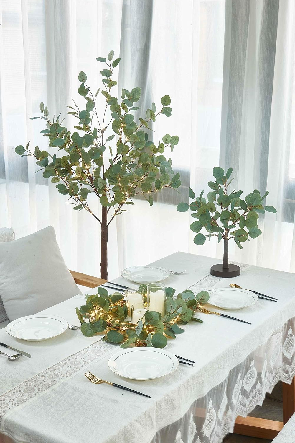 4FT Lighted Eucalyptus Tree with 160 Warm White LEDs for Holiday Decor