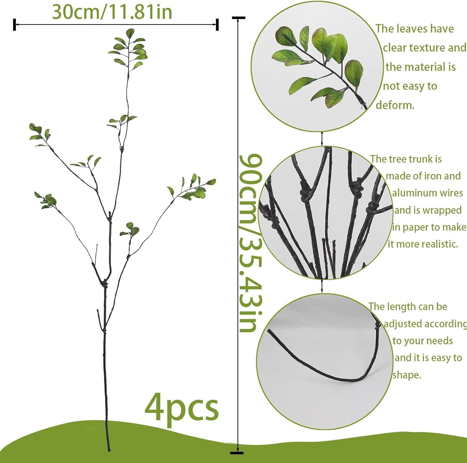 4 Pcs Artificial Greenery Stems Plants 35.4″ Faux Branches for Vase Filler Fa…