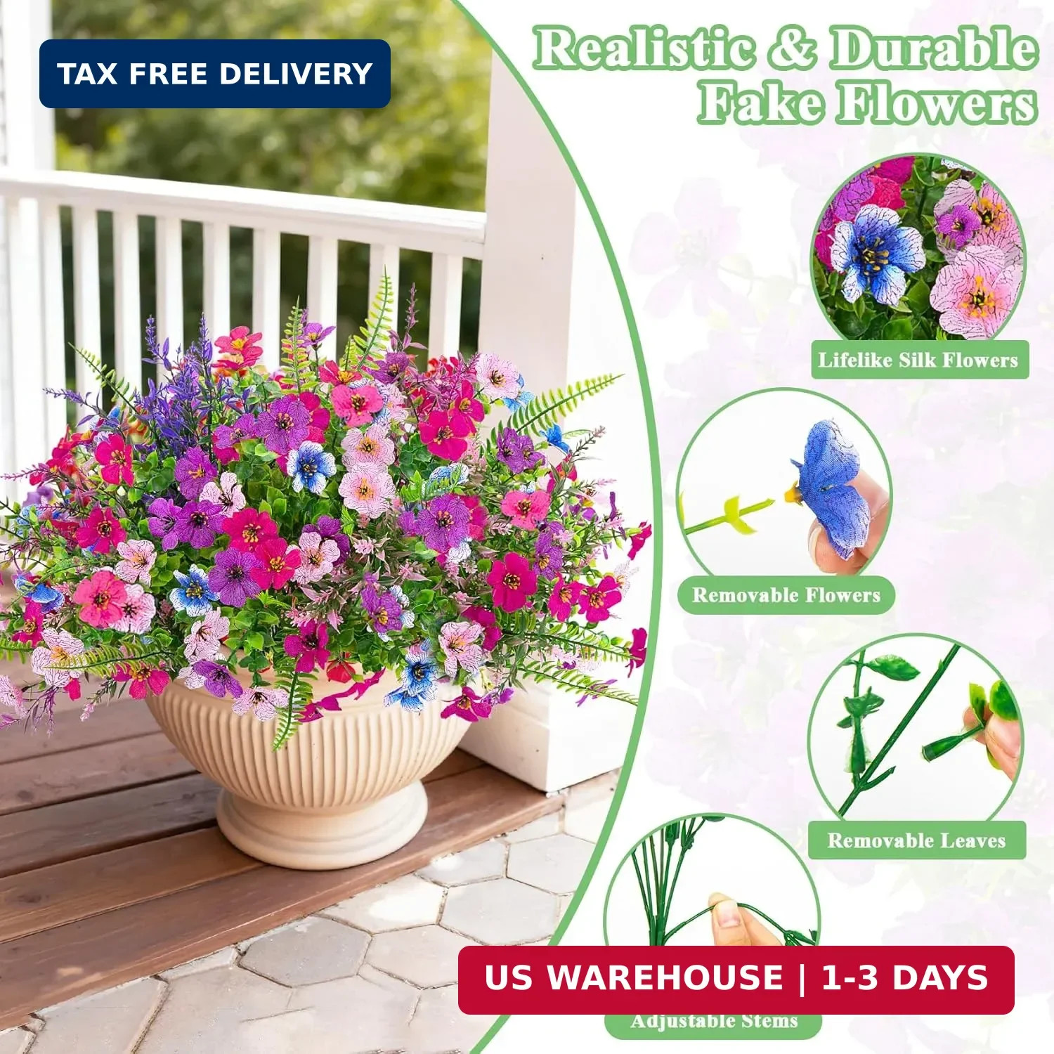 20 Bundles Artificial Flowers for Outdoors, UV Resistant Silk Fake Flowers with