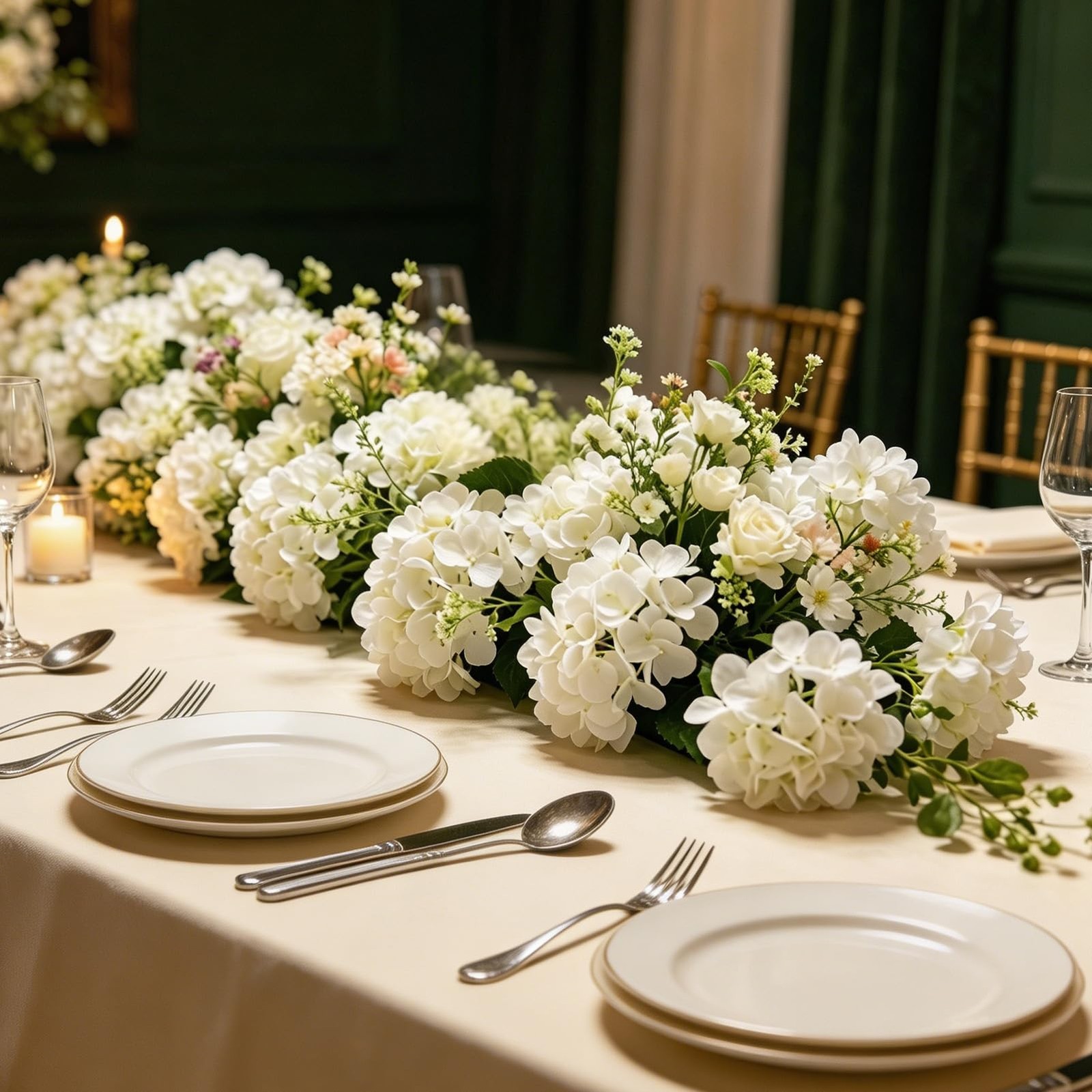 26’’ Real Touch White Silk Hydrangea Artificial Flowers, Large Lifelike Silk …