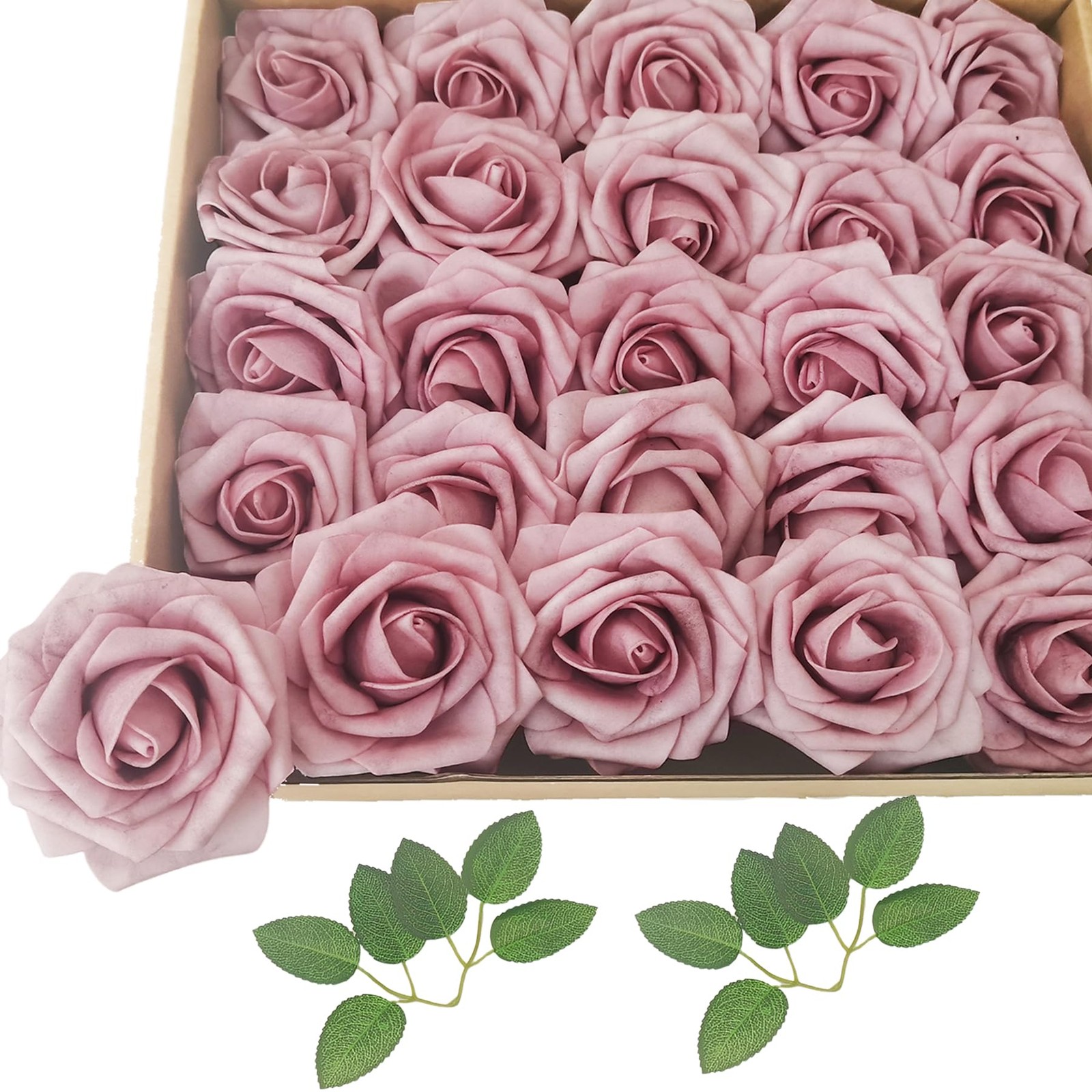 Artificial Flowers Fake Roses Brick Red Foam Faux Wedding Bouquets 25 PCS