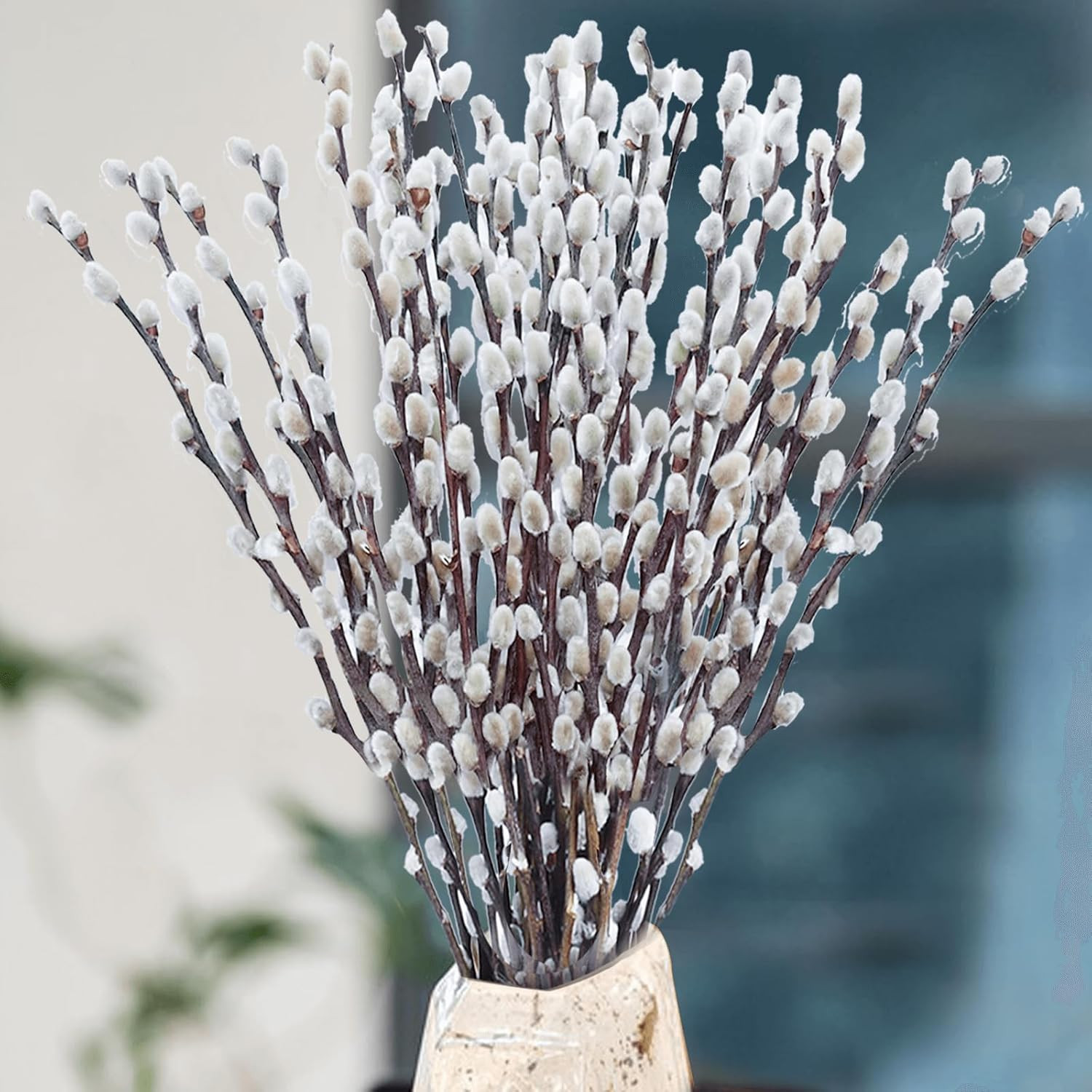 Oning 30 Stems Real Dried Pussywillow Preserved Greenery Branches for Vase- Natu