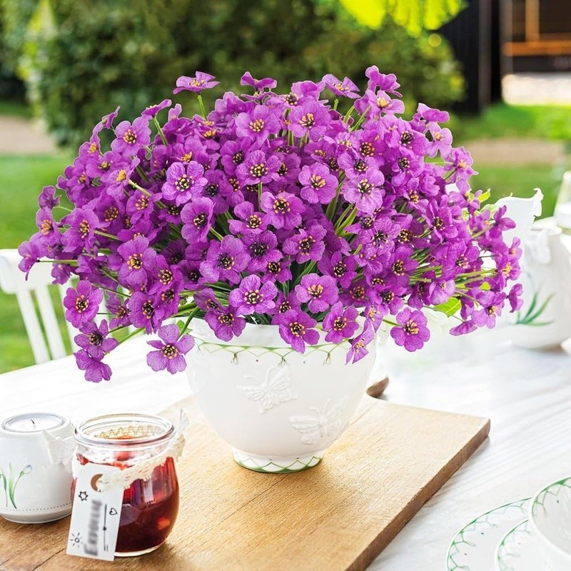 UV Resistant Artificial Flowers 72 Bundles Fake Violet Garden Decor Easy Care US