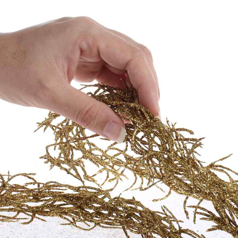 Set of 2 Metallic Gold Mica Glitter Hanging Gold Glittered Spanish Moss Stems
