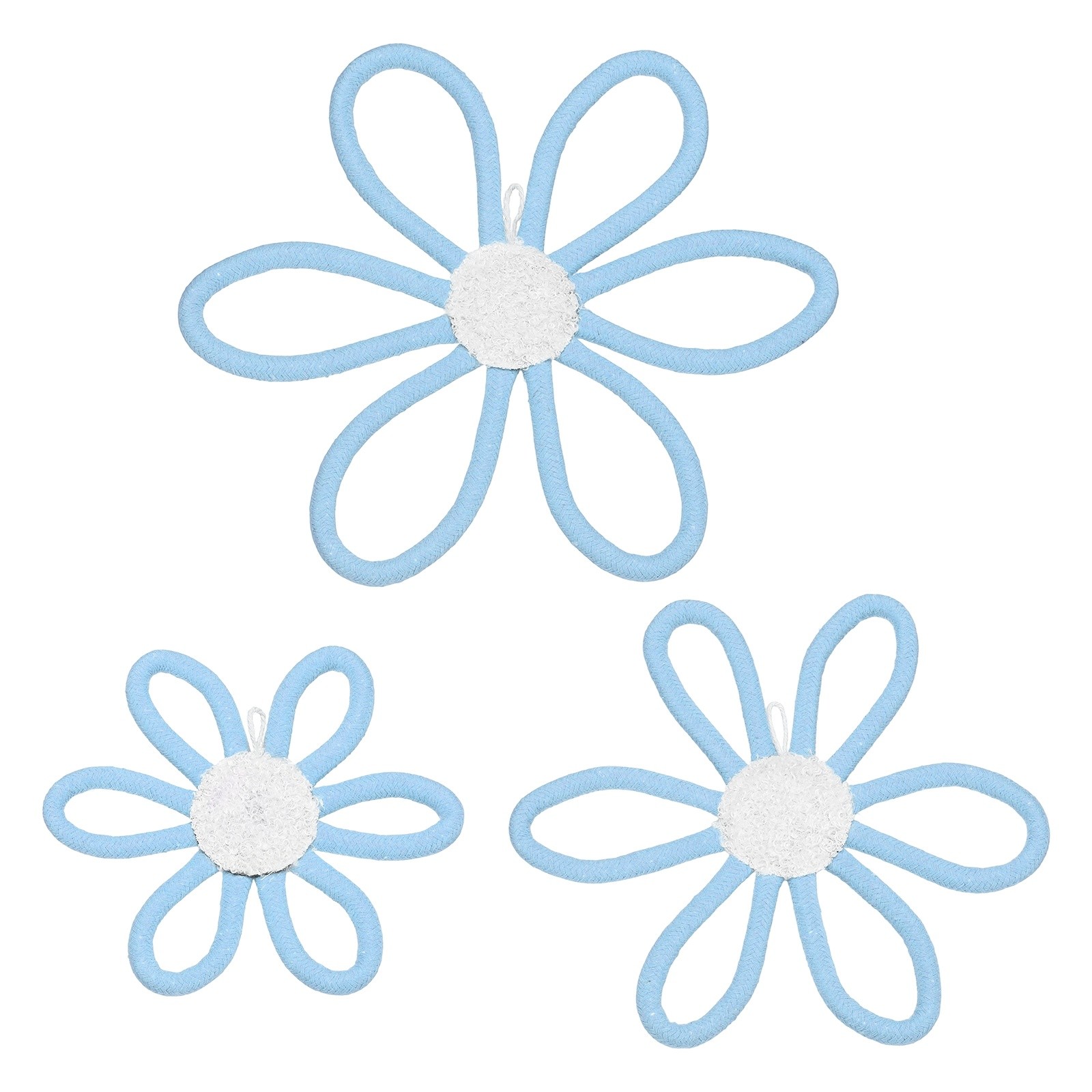 3Pcs Daisies Floral Wall Decor 3 Sizes Flower Art Decor Woven Macrame Blue
