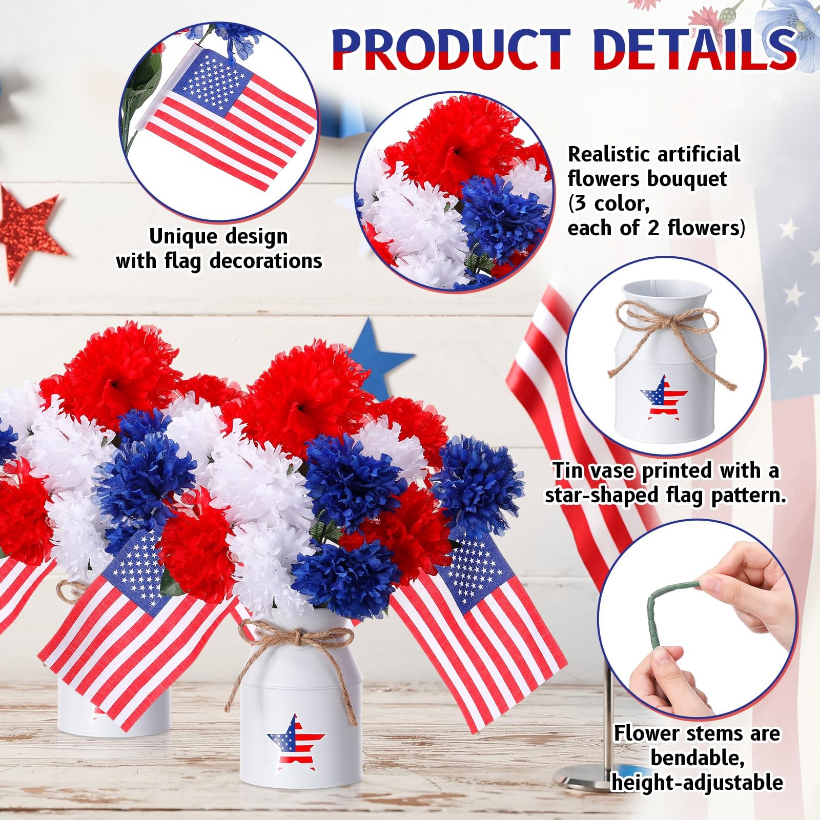 6 Pcs 4th of July Table Centerpiece Decoration 250 Anniversary USA Table Flow…