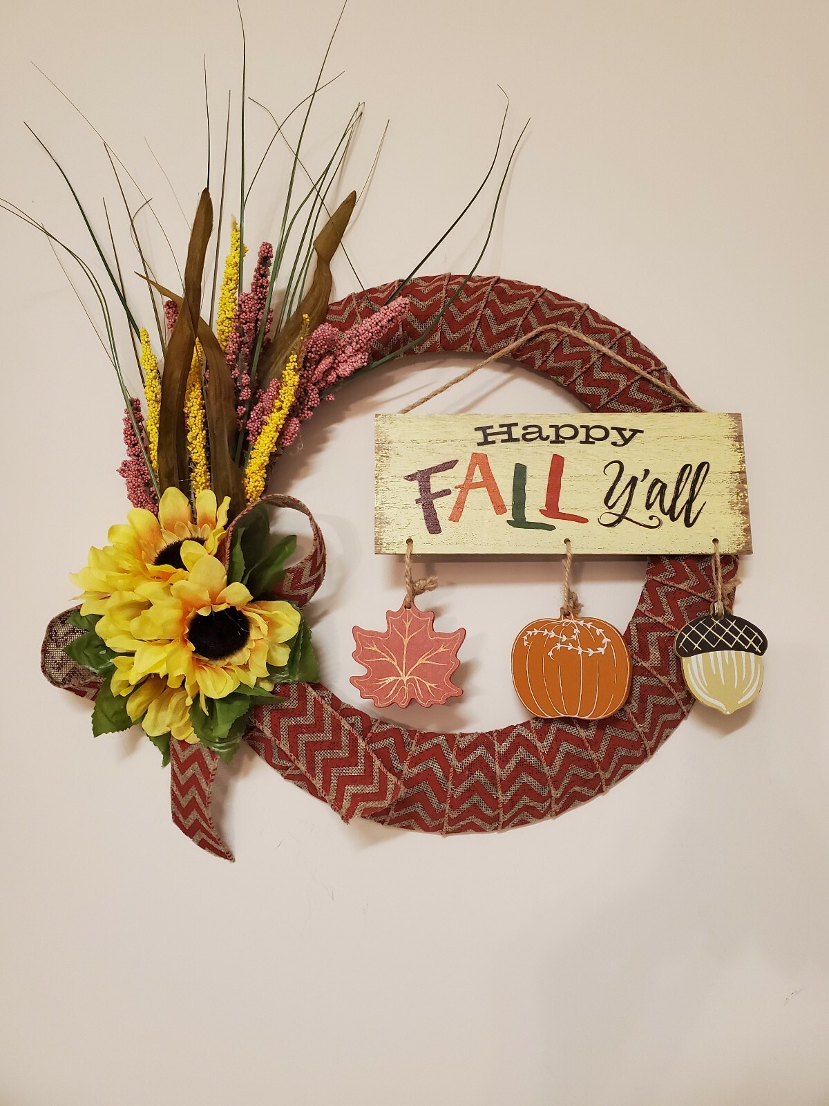 HAPPY FALL Y’ALL wreath Sunfrowers heather burlap WREATH autumn Decor Front Door