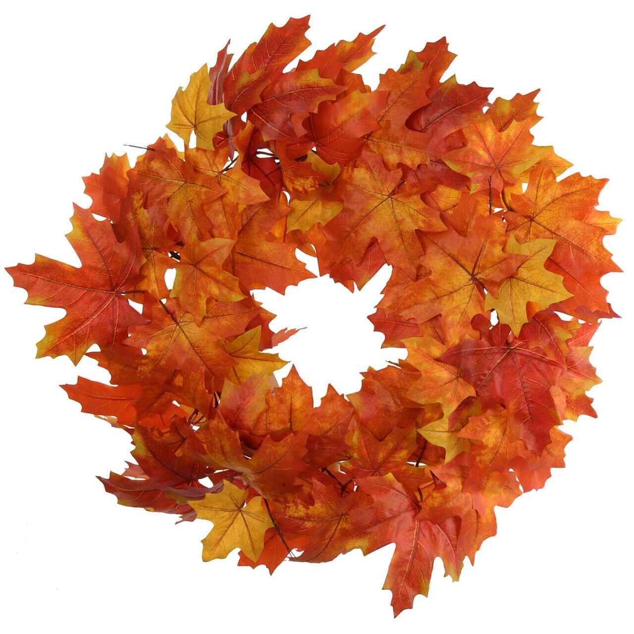 Artificial Maple Leaf Wreath Realistic Silk Burnt Orange Leaves Hanging Loop