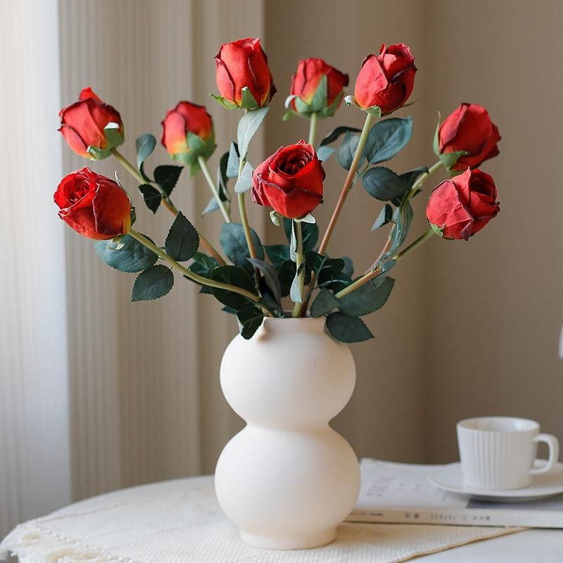 5PCS Artificial Burnt Edge Rose Buds 58cm Wedding Home Table Decor Photo Props
