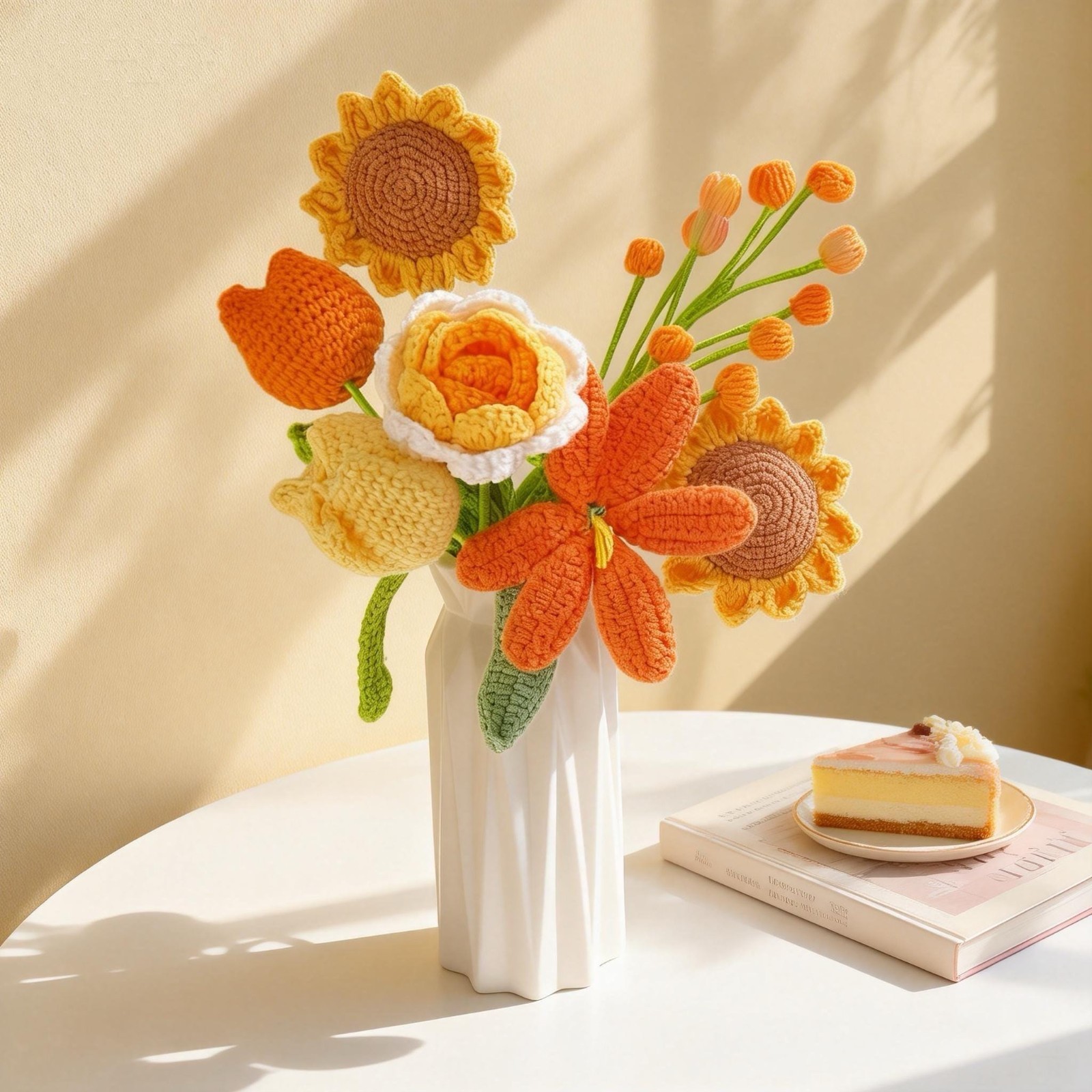 Crochet Flower Bouquet Handmade Sunflower Rose Yarn Home Decor Desk Decor Gift
