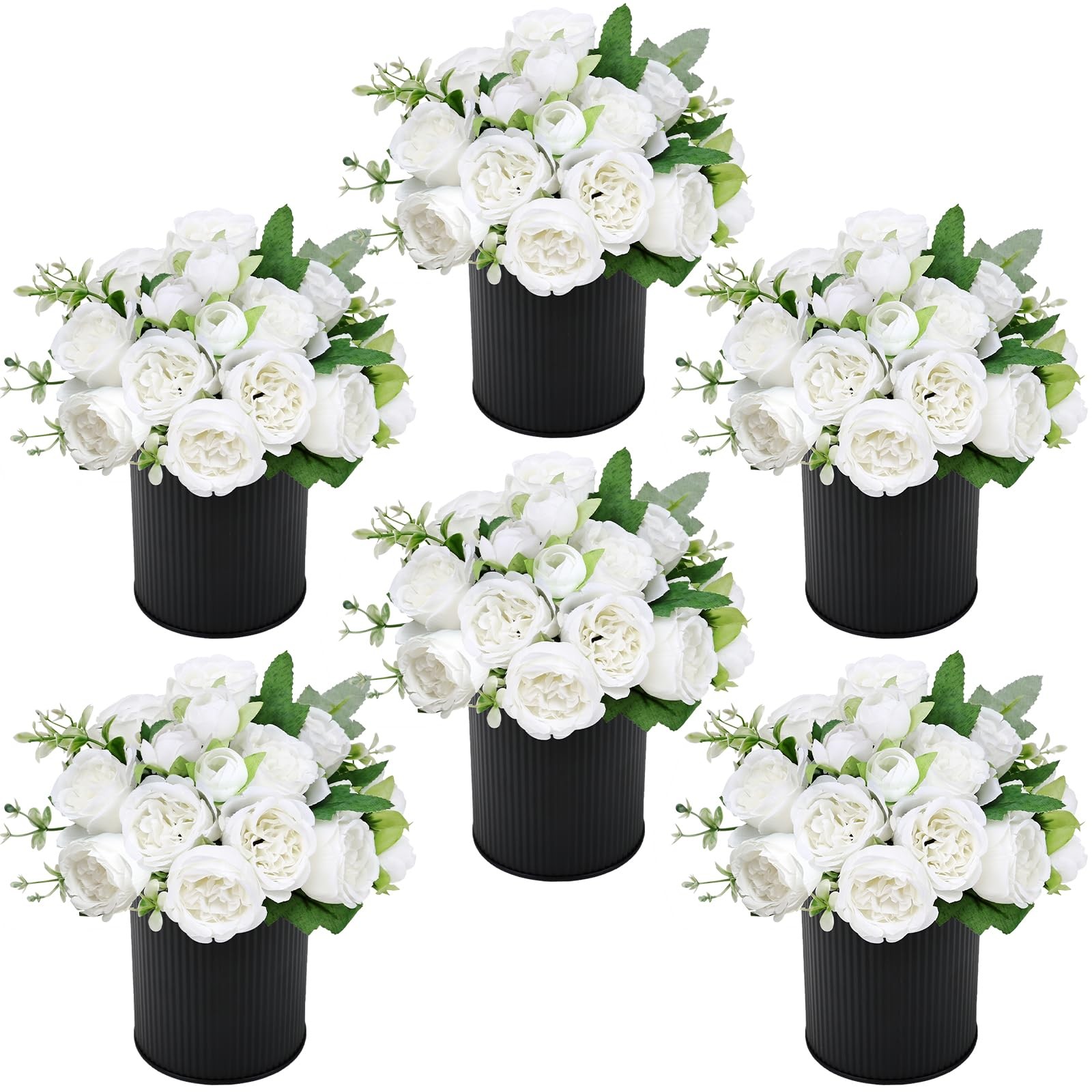 Pre-Made Flower Table Centerpieces, Set of 6 Artificial Silk Peonies with Bla…