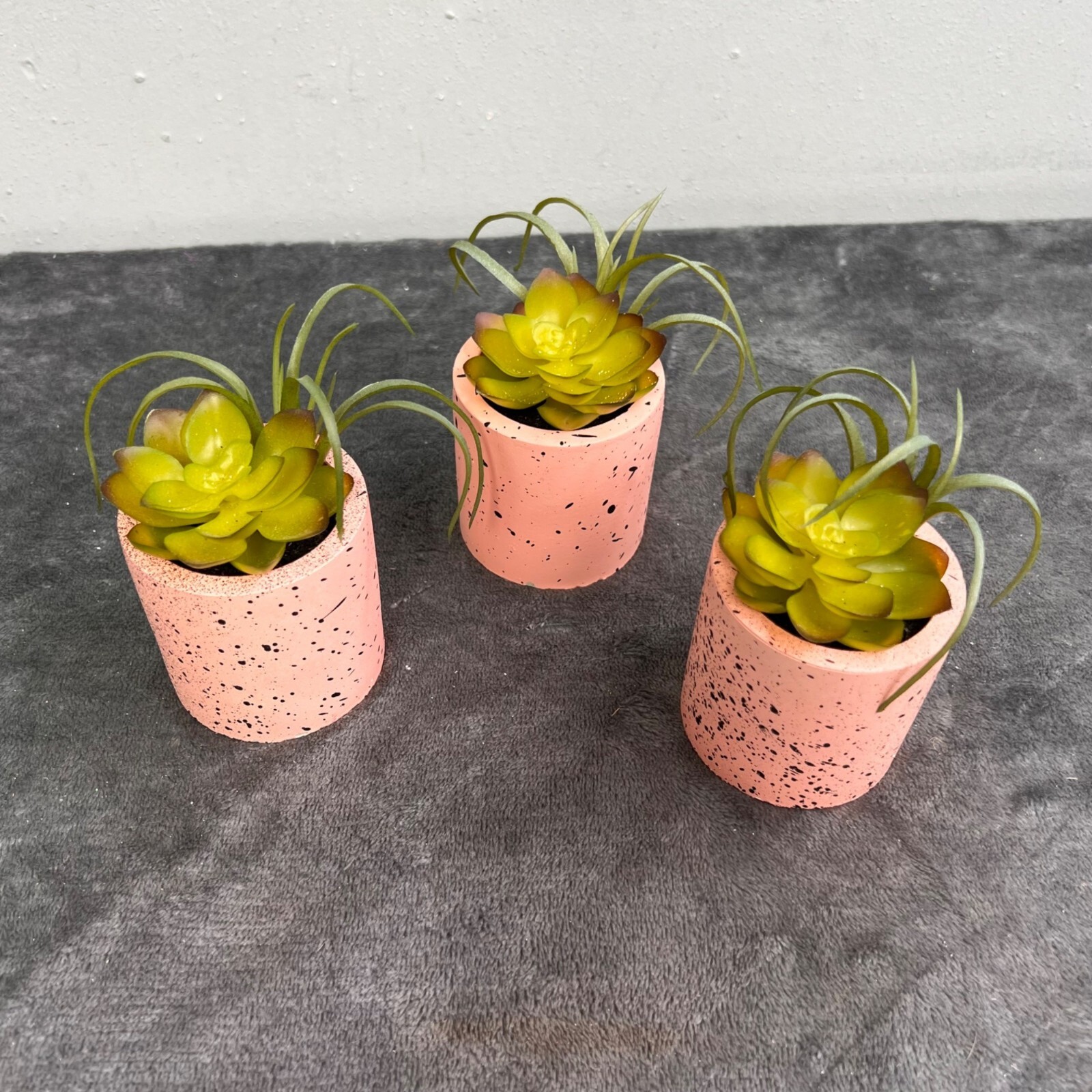 Faux Potted Succulent Planter Lot 3 Pink Splatter Tier Tray Shelf Decor 3 in NWT