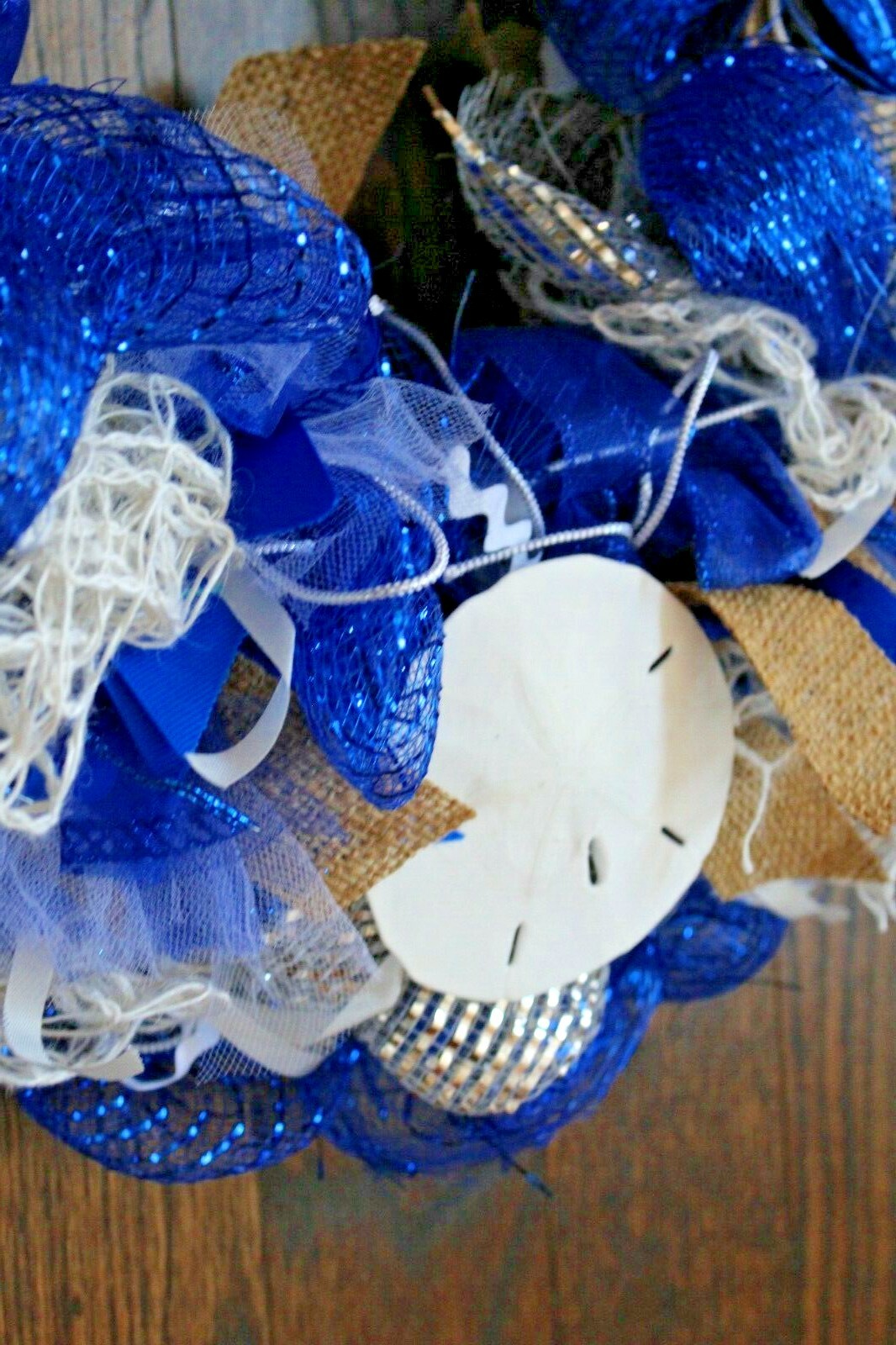 All Occasion Sea Ocean Beach Sand Dollar Door Wreath Blue Silver White 25″ dia