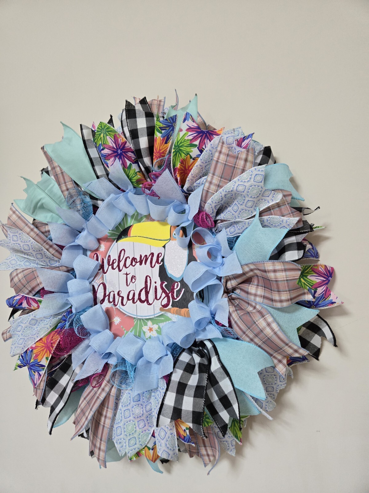 WELCOME TO PARADISE WREATH Spring SUMMER Fall Front Door Wall Decor BIG bird