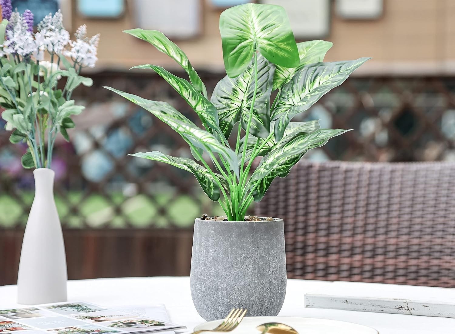 Eco-Friendly 16” Artificial Potted Taro Leaves – Perfect for Any Indoor Space