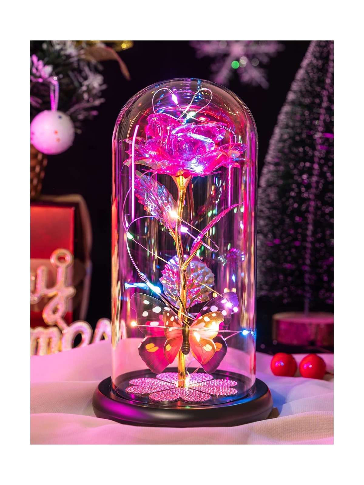 Womens Gifts for Christmas Galaxy Glass Rose Forever Eternal Crystal Flower B…