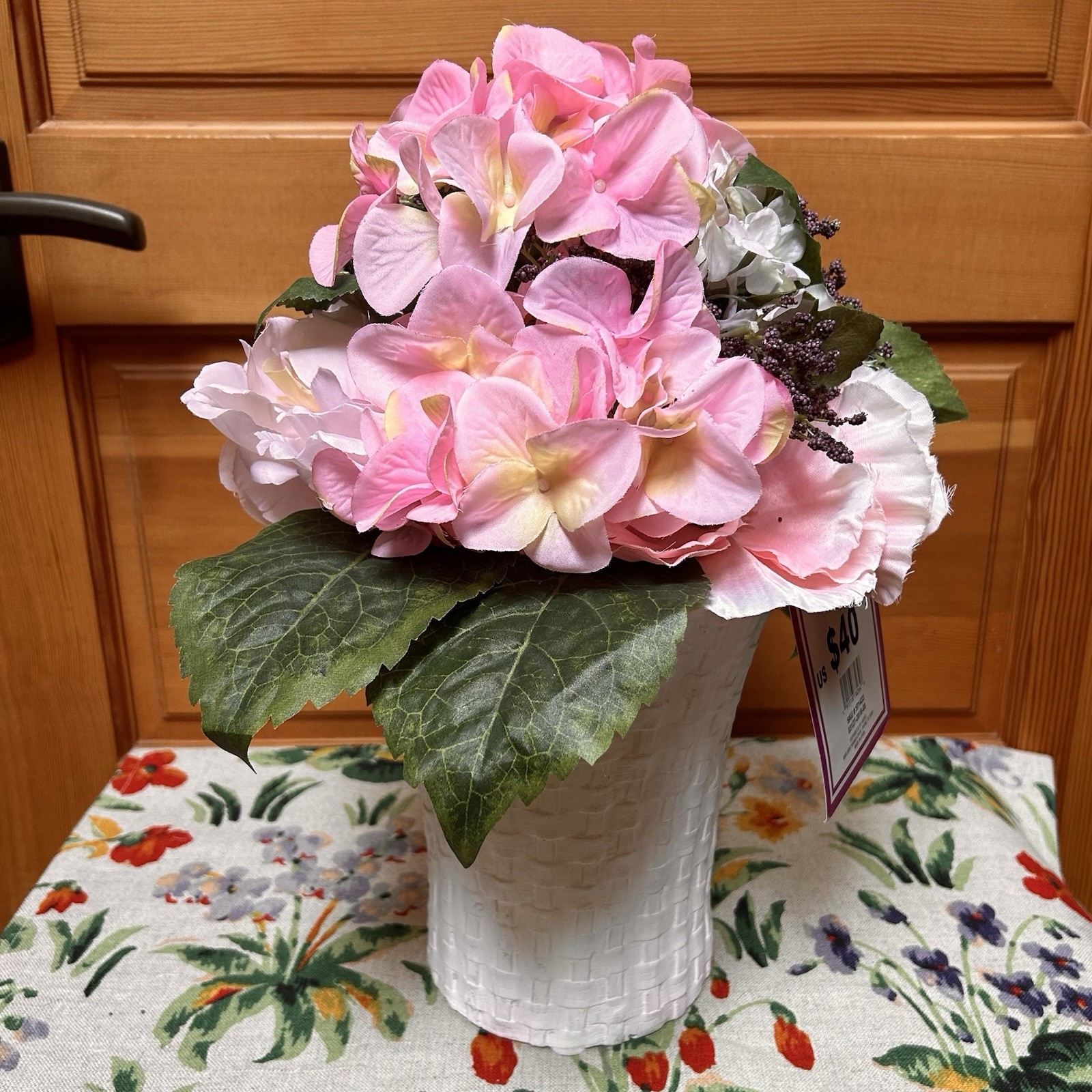 Faux Flower Arrangement Pink Hydrangeas Peonies Wedding Shower Garden Tea Party