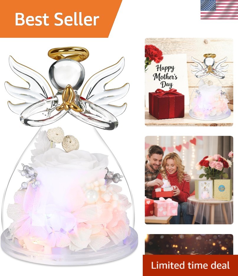Elegant Light-Up Preserved Rose in Glass Angel Figurines – Perfect Gift for Her