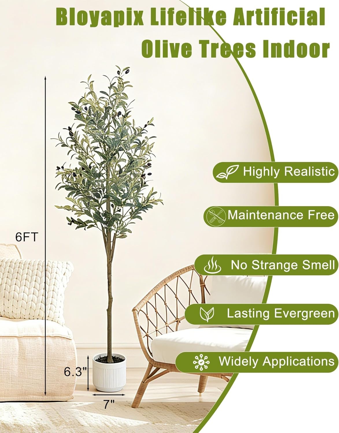 Lifelike 6Ft Artificial Olive Tree No Watering Sunlight For Housewarming Gift US