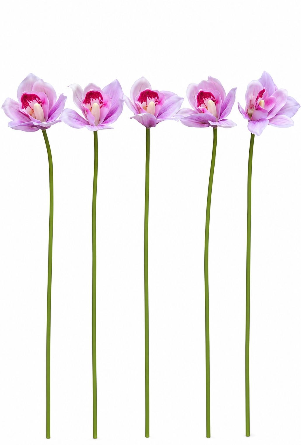 Pink Purple Real Touch Cymbidium Orchids, Set of 5 Artificial Flower Stems, 15 I