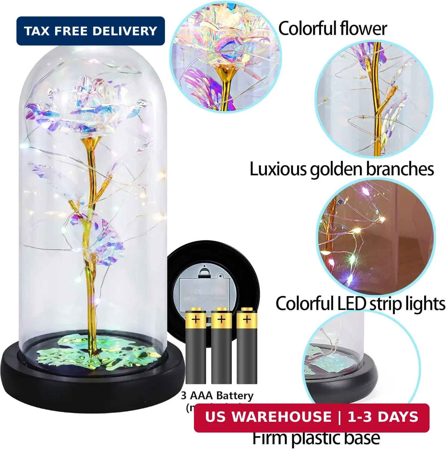 FGSS Eternal-Rose-Flowers-Gift Galaxy-Glass Rose-Flower-Light-Gifts for Mom-Gran