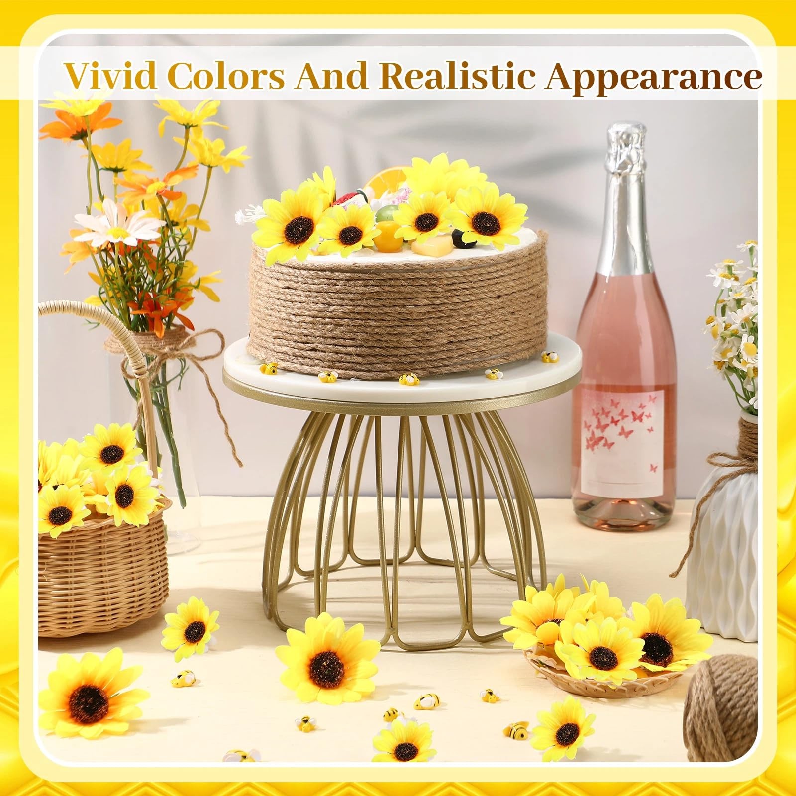 166 PCS Artificial Sunflower Heads Tiny Bees Silk Daisy Fake Flowers Craft Decor