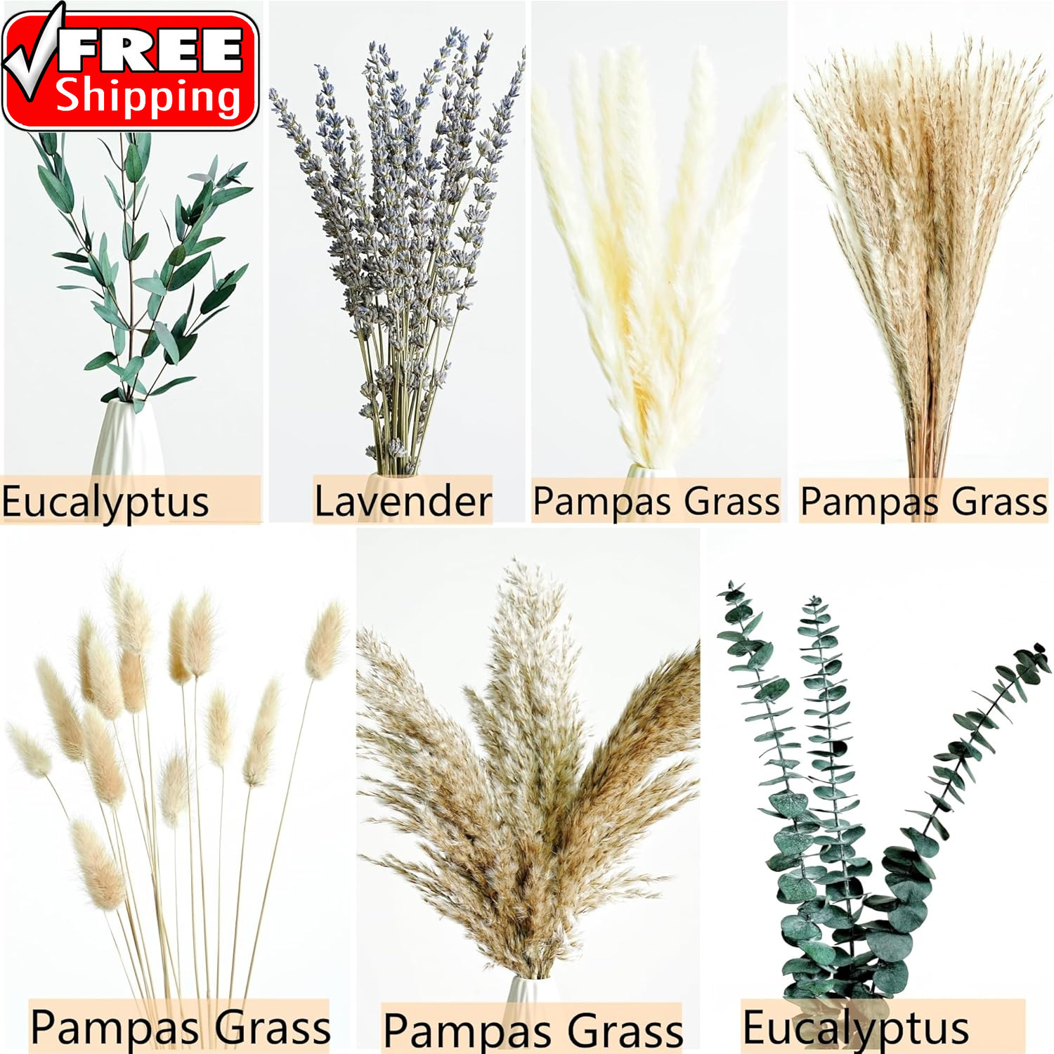 Green Pampas Grass Boho Bouquet – Exquisite Lavender and Eucalyptus Dried Flower