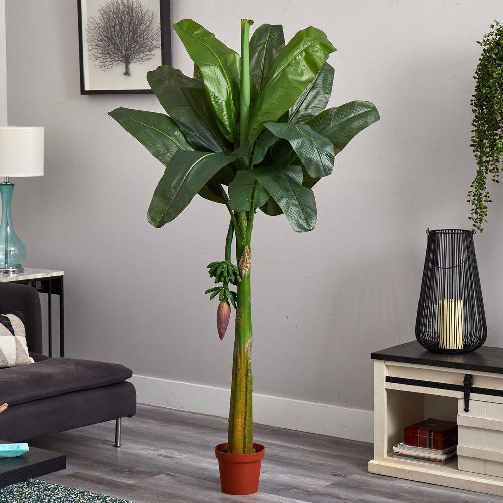 Nearly Natural Banana Silk Tree Indoor Numerous Large Green Leaves 6 ft. Height