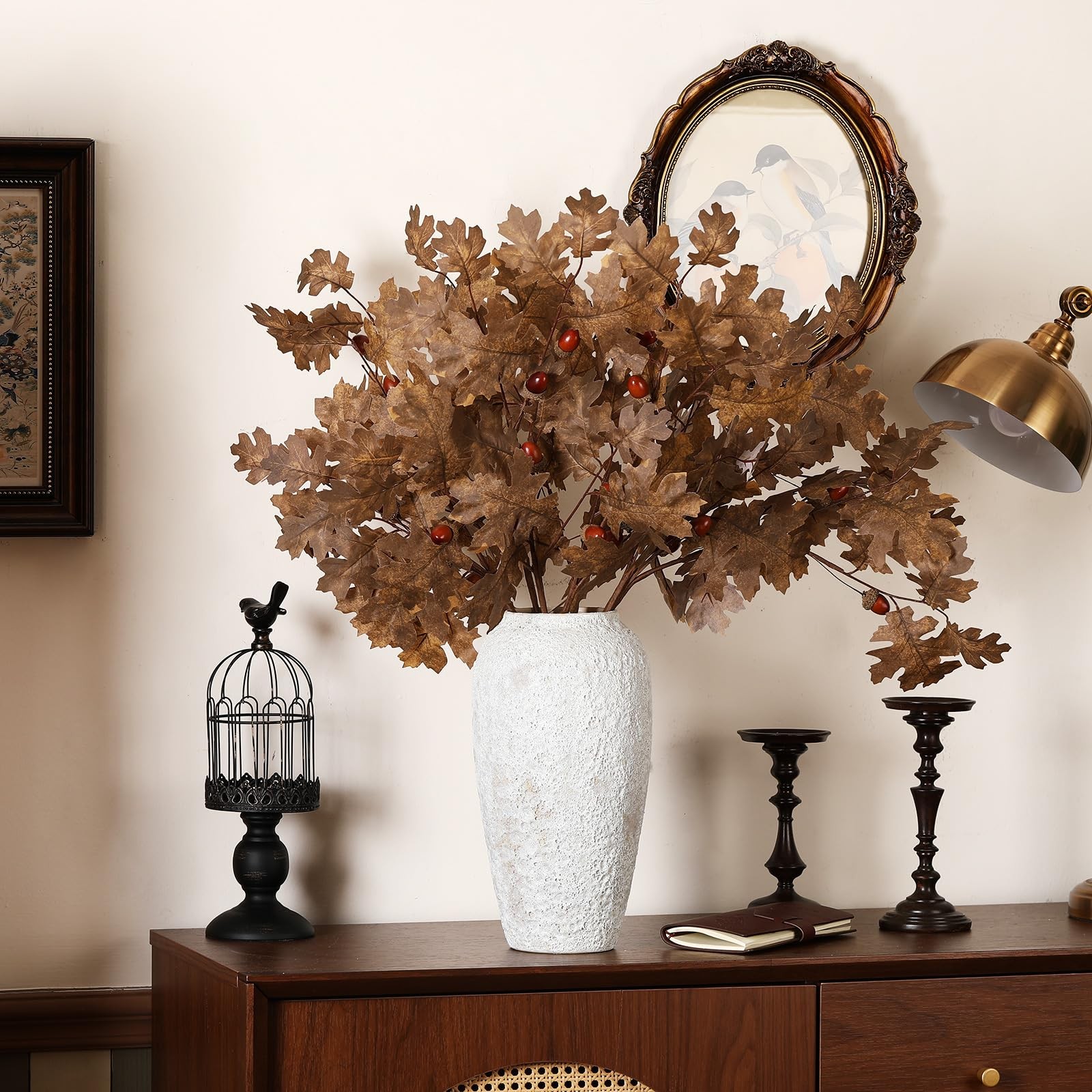 6 Pcs 32 Inch Autumn Thanksgiving Artificial Oak Branch Faux Oak Leave Fall B…