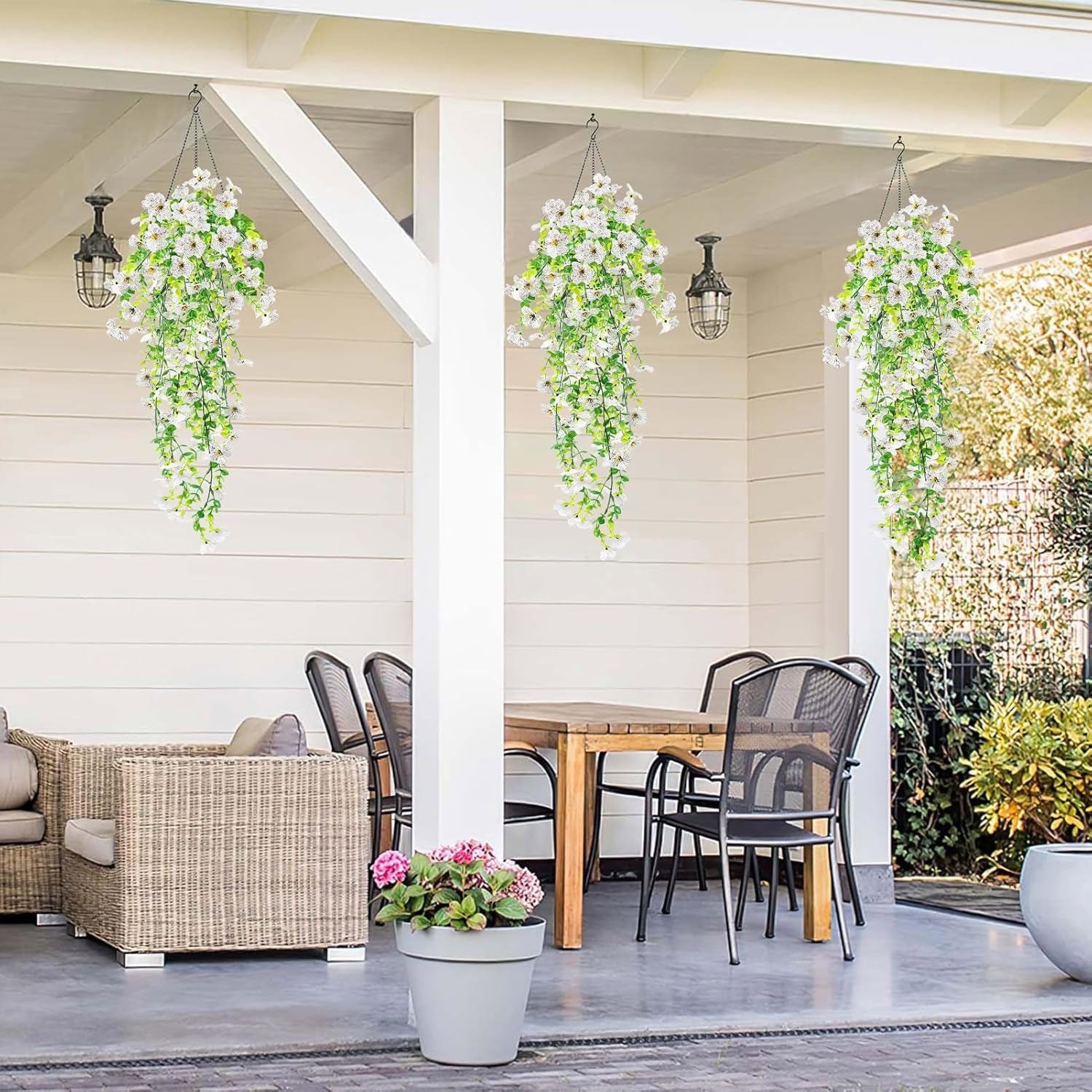4PCS Artificial Flowers Vines UV Resistant Hanging Plant Flowers Outdoor Decor