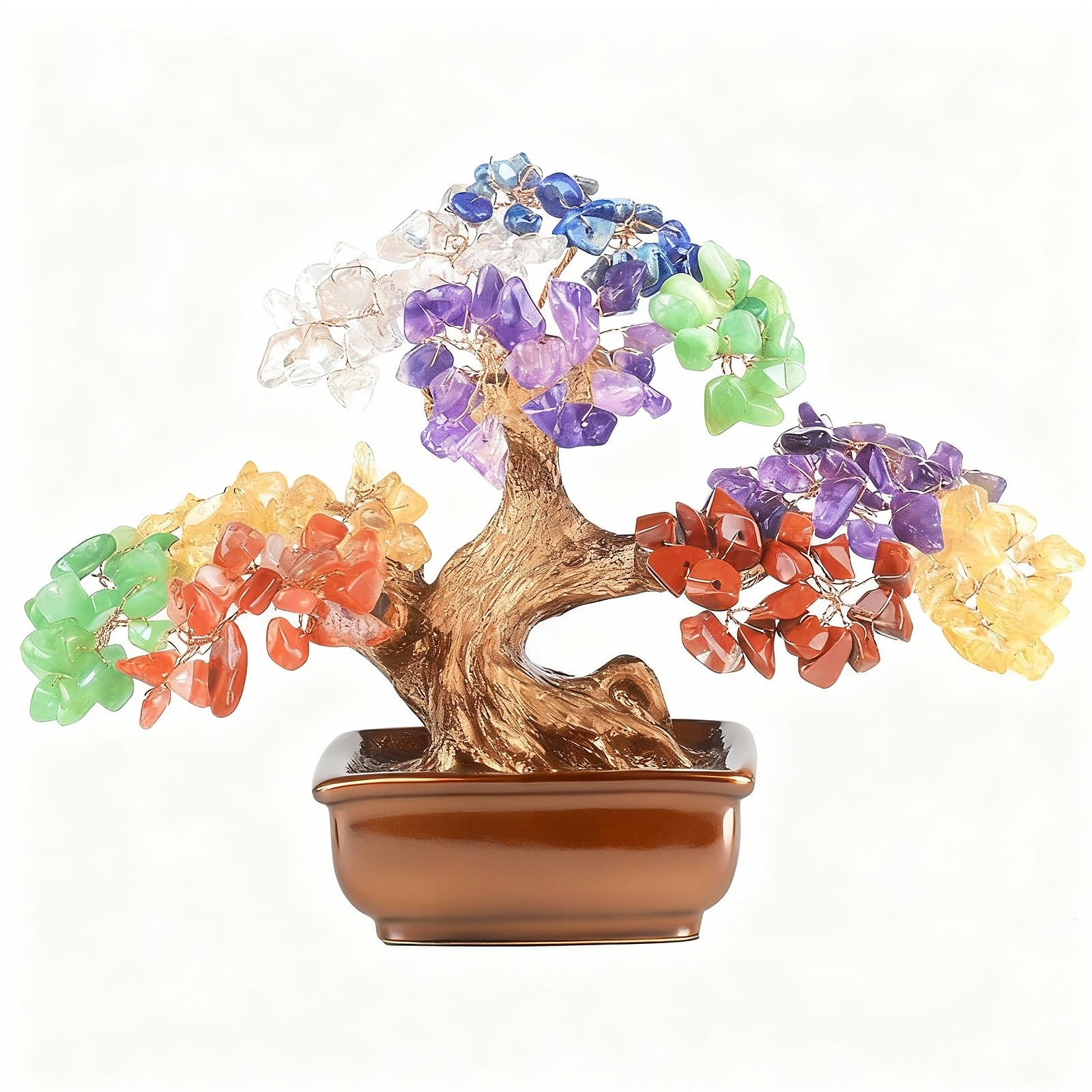 7 Chakra Tree of Life Handmade Gemstone Bonsai Tree with 180 Large Beads- Hea…