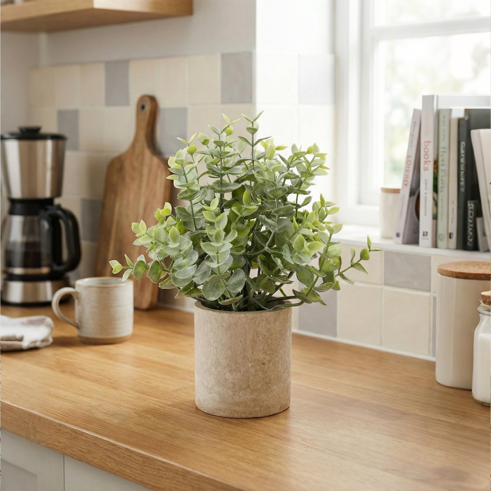 2 PCS Small Fake Artificial Eucalyptus Plant Indoor Pulp Pot Bathroom Decor
