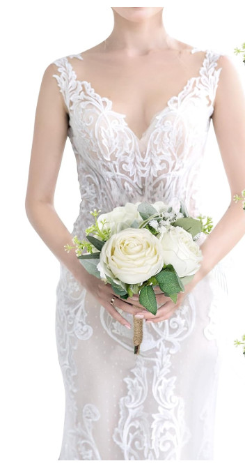 EACH SEMONONIA Bridesmaid Bouquet Wedding Bouquet 2 Ivory roses (5A)