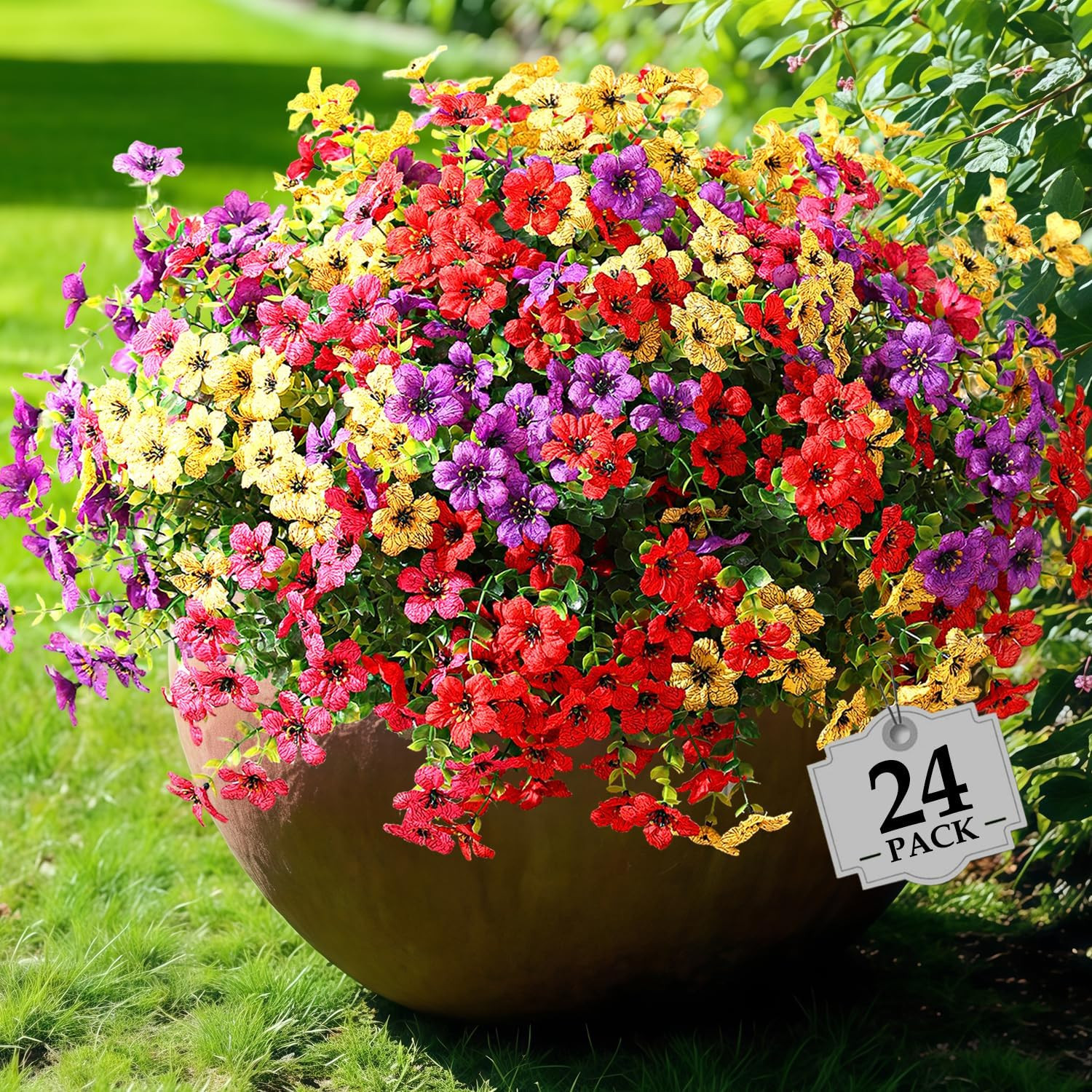 Artificial Flowers for Outdoors,24 Bundles Uv Resistant Artificial Outdoor Flowe