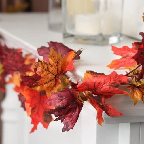 Set of 2 Autumn Artificial Silk Maple Leaf Garlands – 6 Feet, each