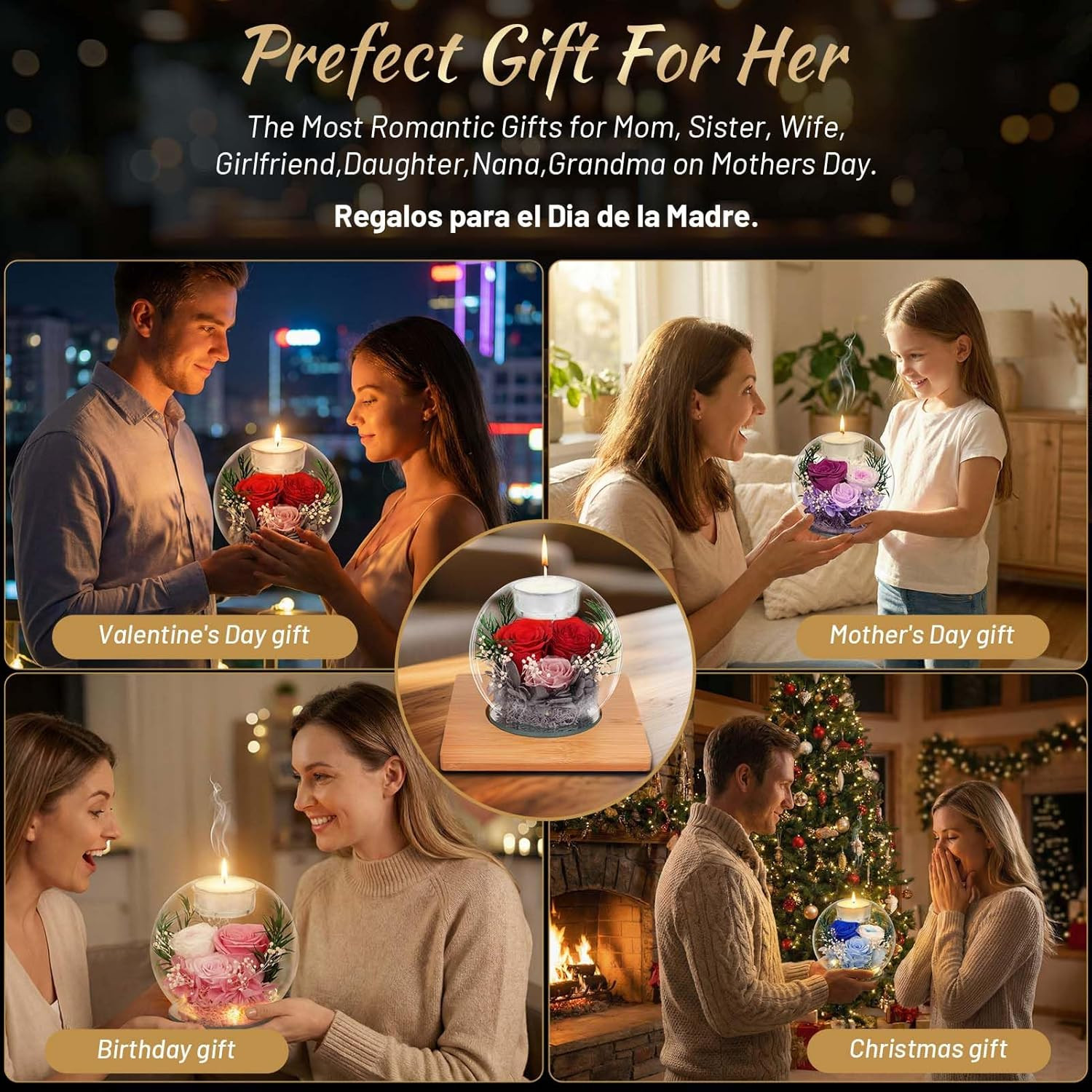 Preserved Red Real Rose in Glass with Scented Candles – Forever Flower Romantic