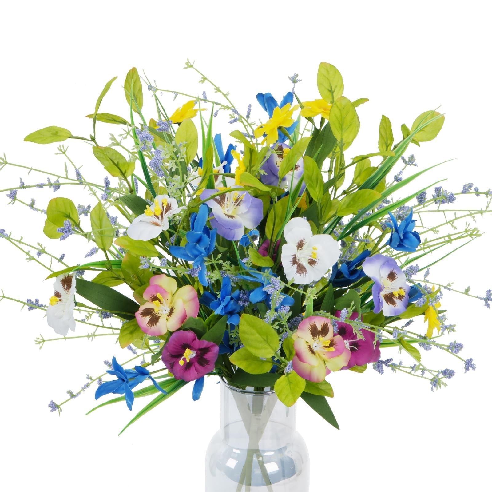 3 Bundles Artificial Wildflowers Fake Silk Mixed Pansies 20″ Vibrant Faux Flo…