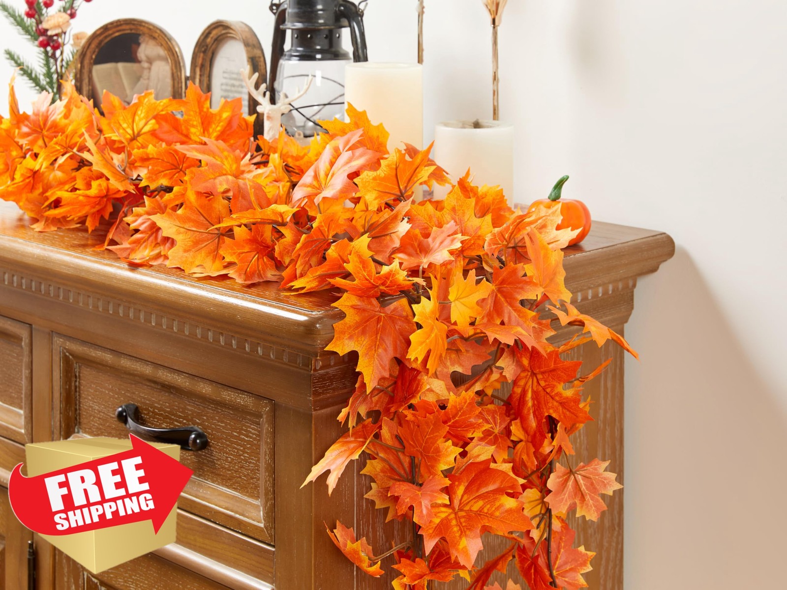 AWARDSEN Orange 6.5ft Maple Leaf Garland