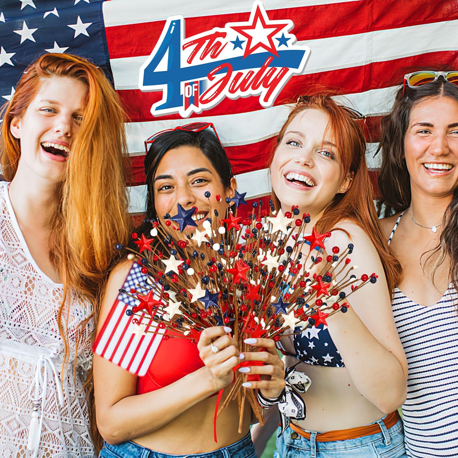 6 Pack Patriotic Artificial Berry Stem Picks Red White and Blue Artificial Ar…