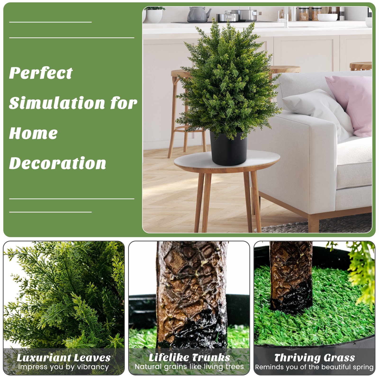 22″ Artificial Cedar Topiary Ball Tree 2-Pack Faux Shrub Bush Trees for Decor