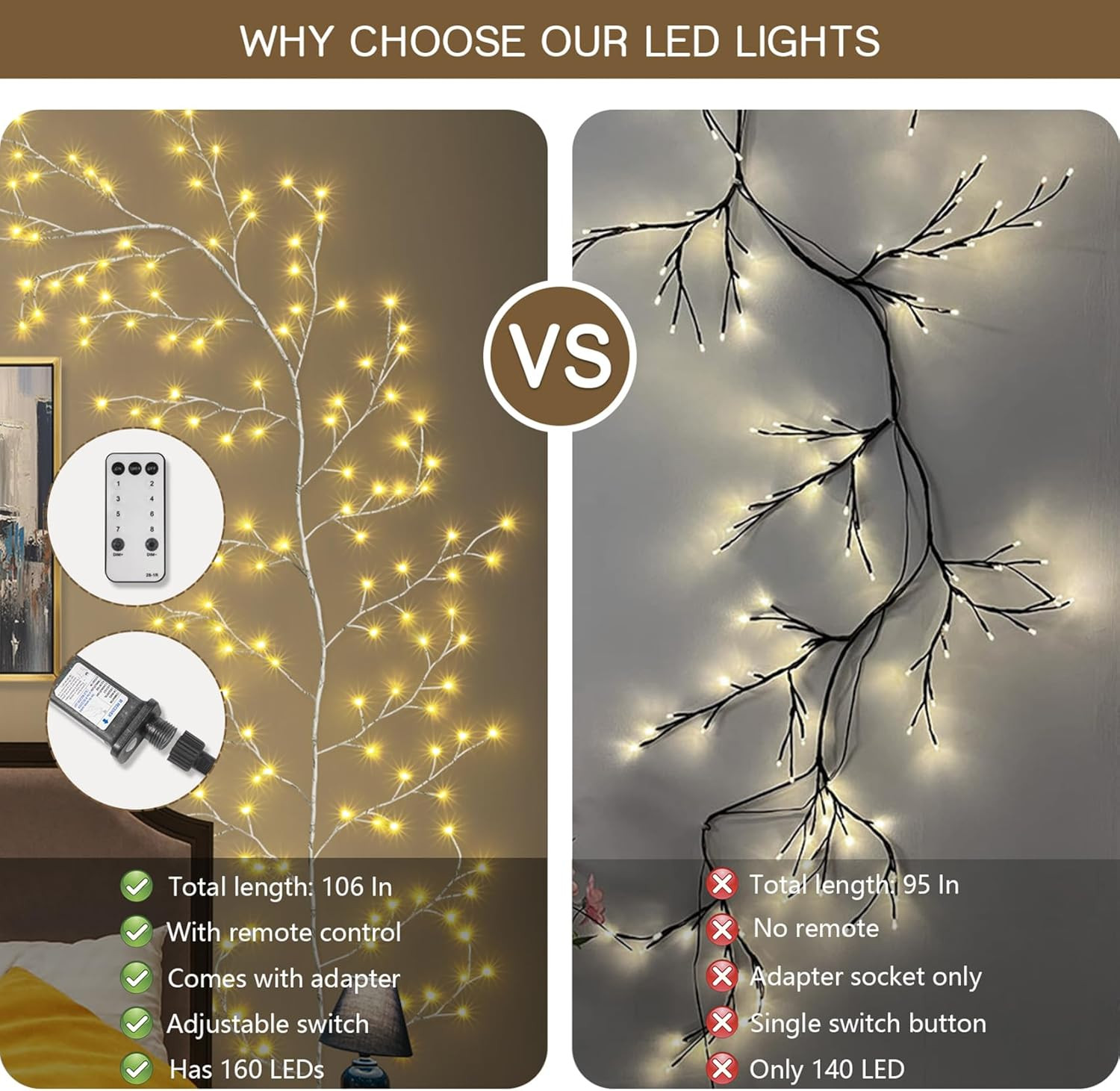 160LED Plug in Vines Lights Room Decor with Remote,Indoor Home Artificial Pla…