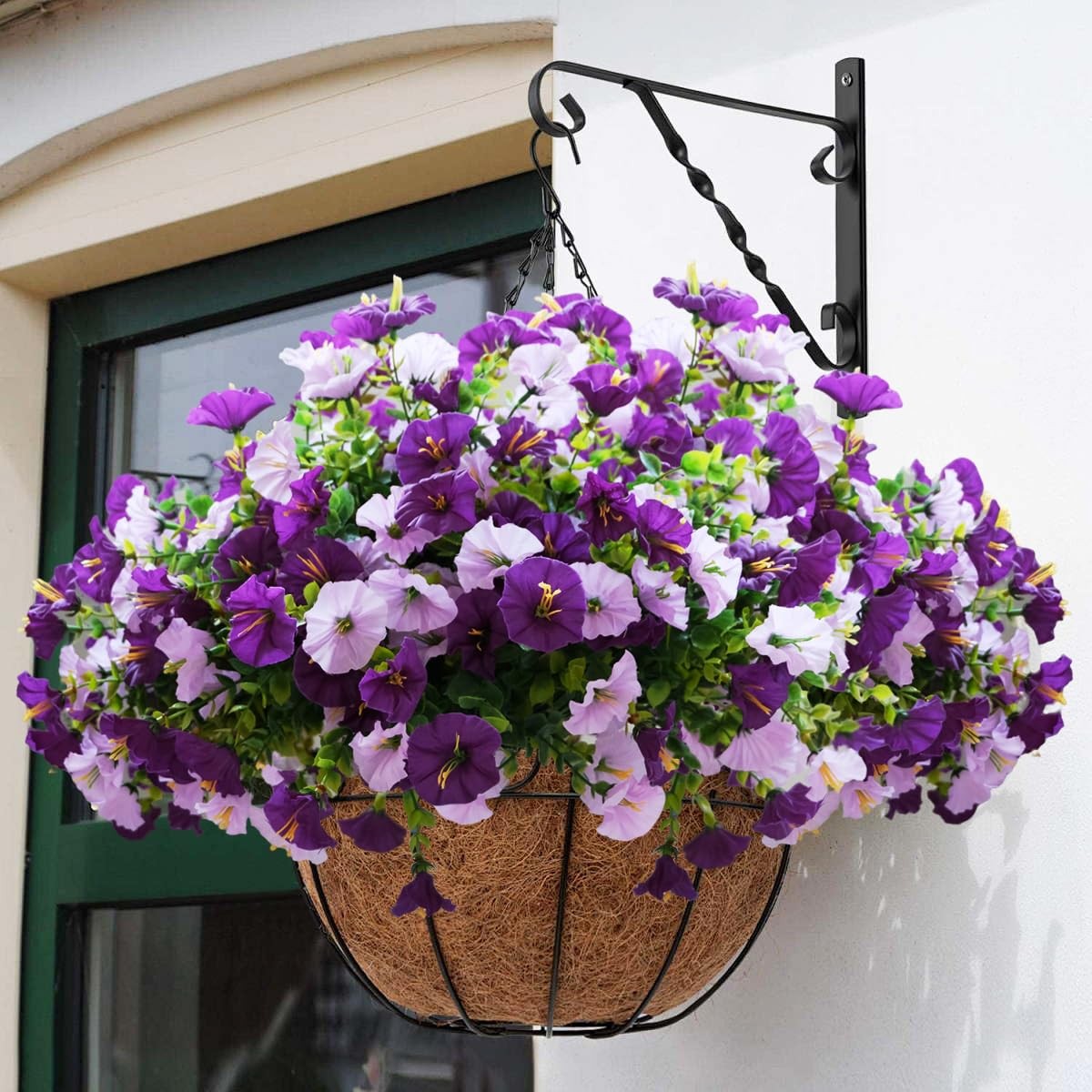 Artificial Fake Outdoor Flowers for Spring Summer Decor, 3 Bundles Faux Purple B