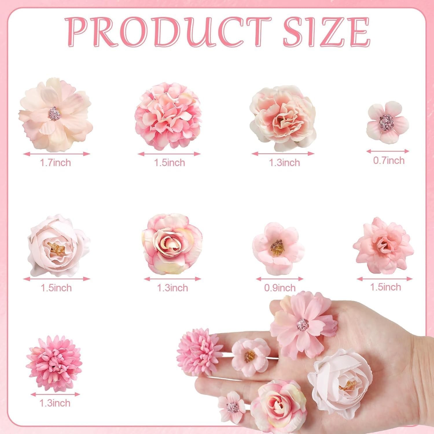 Faux Flower Heads Set of 45 Mini Silk Flowers in Pink for Wedding Home Decor