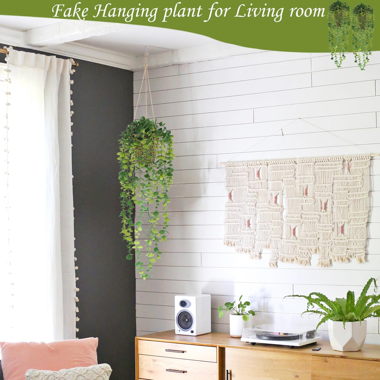 Fake Hanging Plant with Woven Basket, 2 Pack Artificial Hanging Plants, Faux …