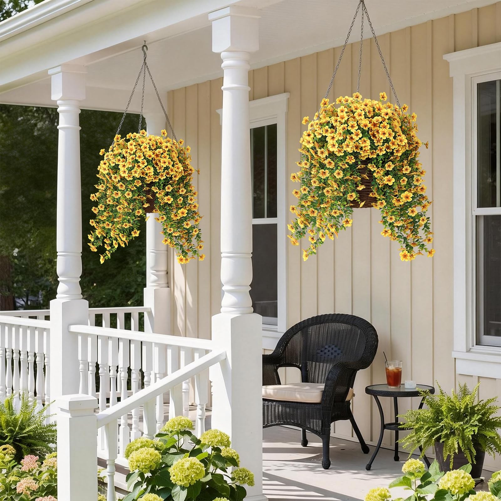 4 Bundles Artificial Hanging Morning Glory Flowers for Outdoor, Realistic Han…