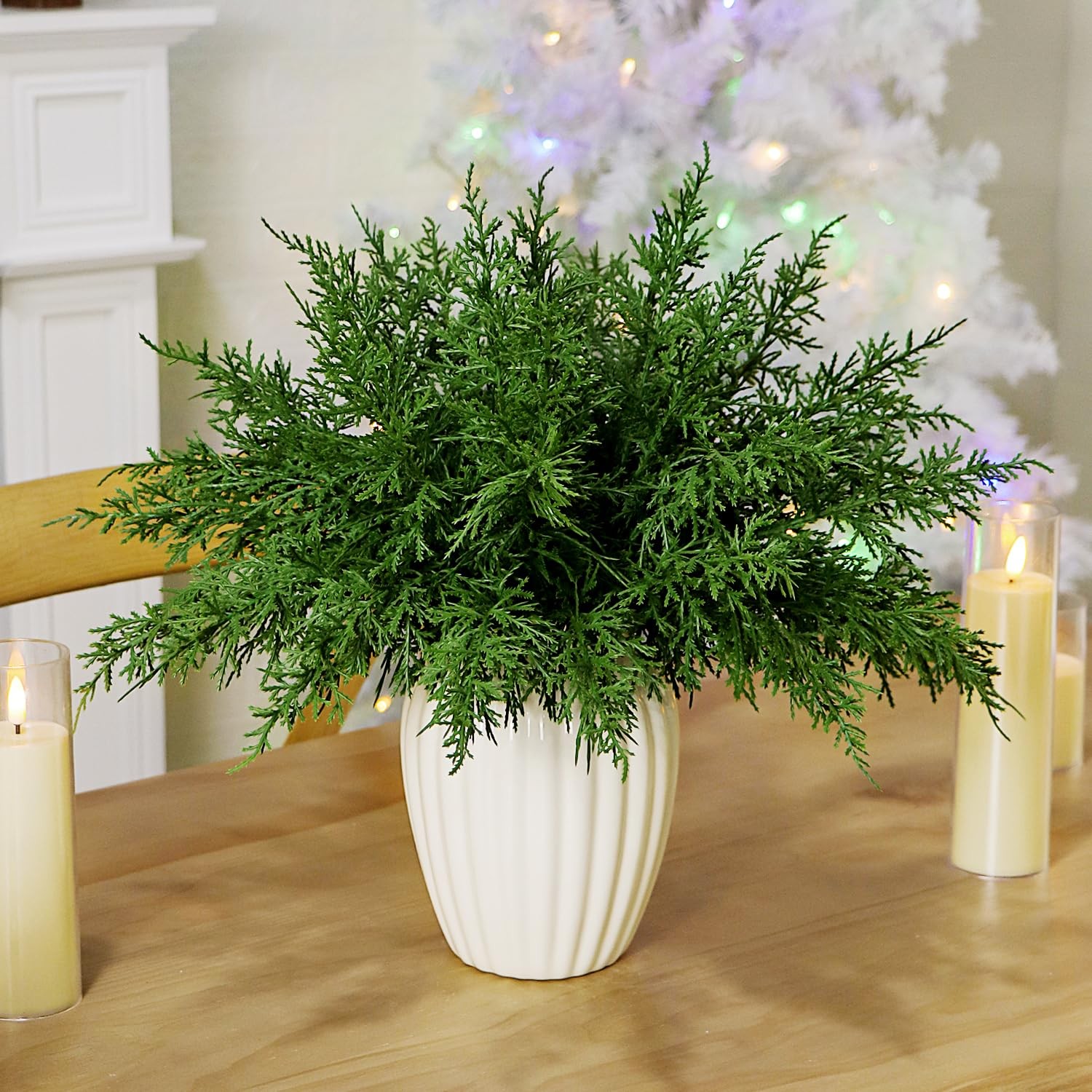 24PCS Artificial Pine Needles Branches Real Touch Greenery Stems Cedar Pine S…
