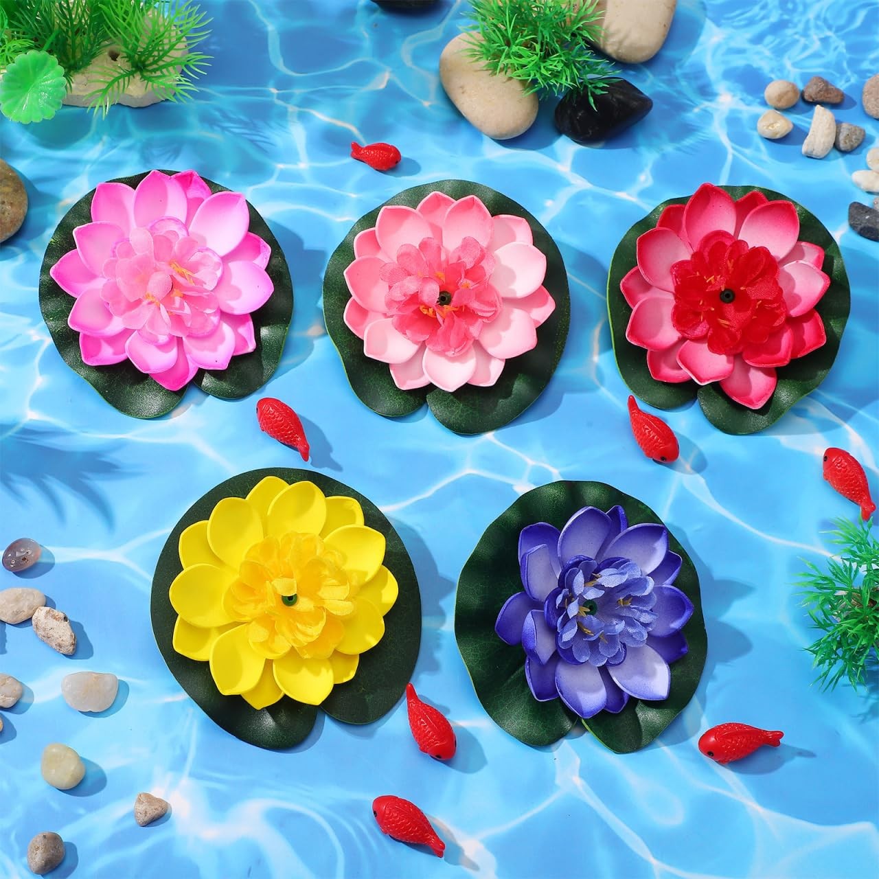 Artificial Floating Water Lily Lotus Flowers with Foam Pads Realistic Simulat…