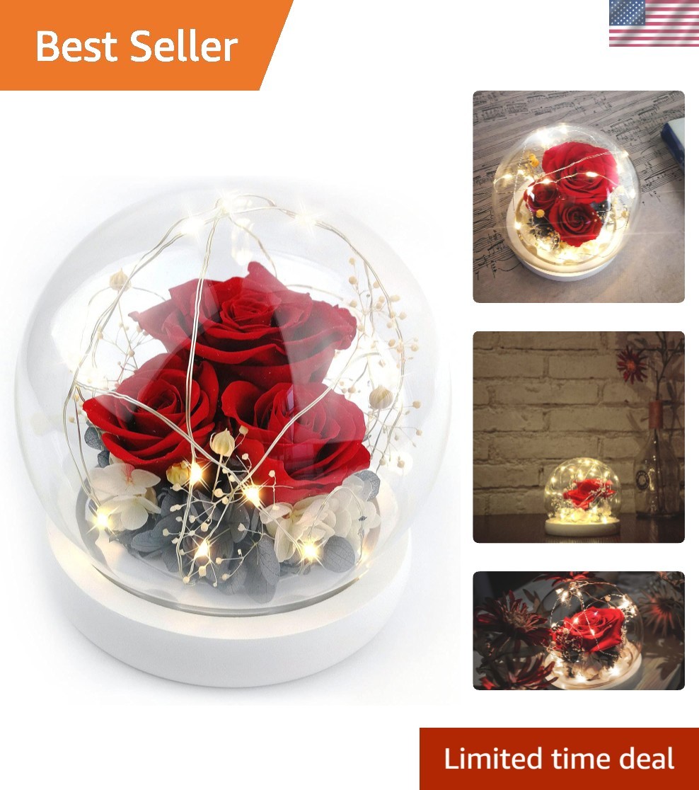 Forever Flowers Real Eternal Roses Preserved Flowers Gift with LED Mood Light…